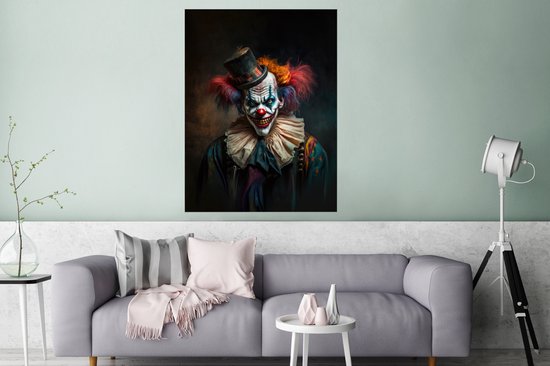 Poster Clown - Chapeau - Collier - Portrait - Clown tueur - 90x120 cm