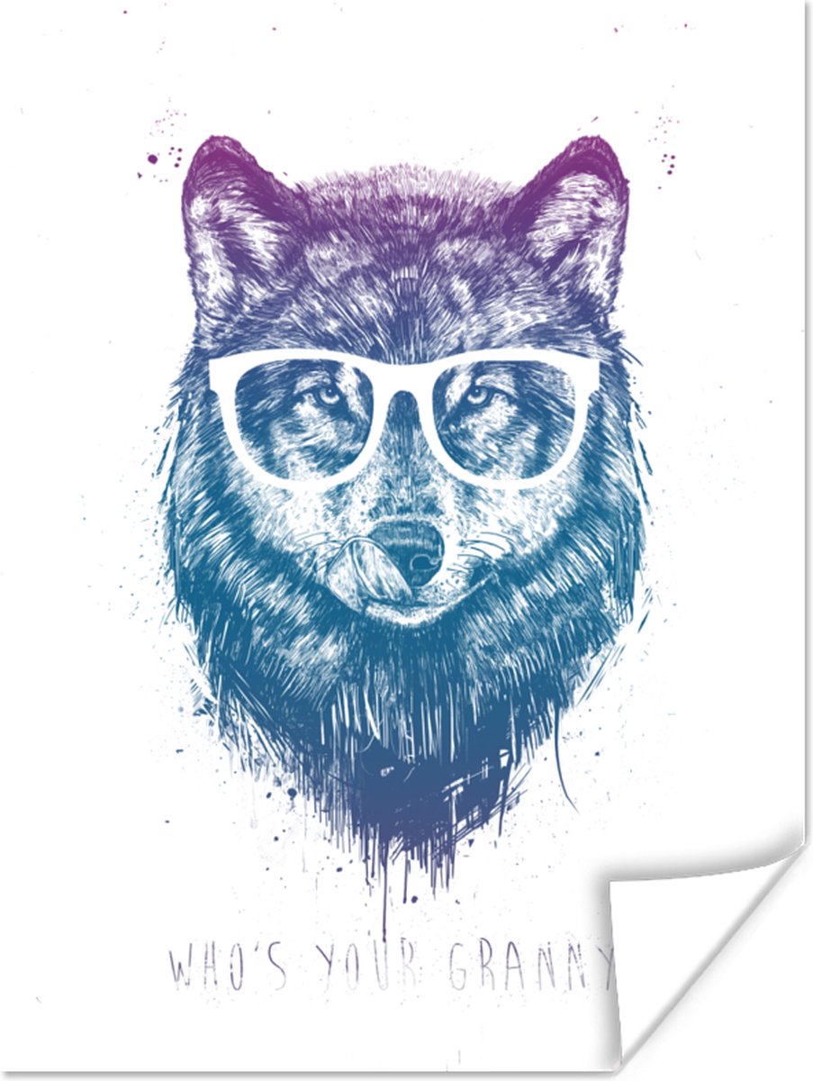 Poster Wolf - Bril - Quote - Dieren - 60x80 cm