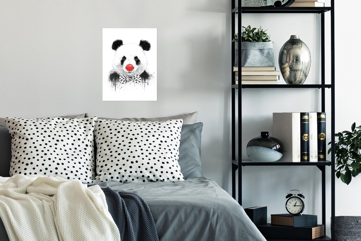 Poster Panda - Clown - Strik - Neus - Rood - 30x40 cm