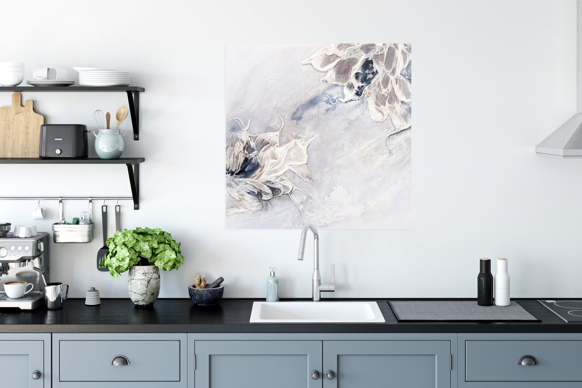 Poster Verf - Abstract - Beige - Grijs - 75x75 cm