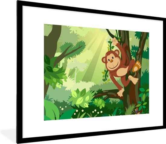 Fotolijst incl. Poster - Aap - Jungle - Jongens - Meisjes - Bloemen - Kids - 80x60 cm - Posterlijst