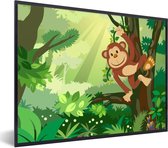 Fotolijst incl. Poster - Aap - Jungle - Jongens - Meisjes - Bloemen - Kids - 80x60 cm - Posterlijst