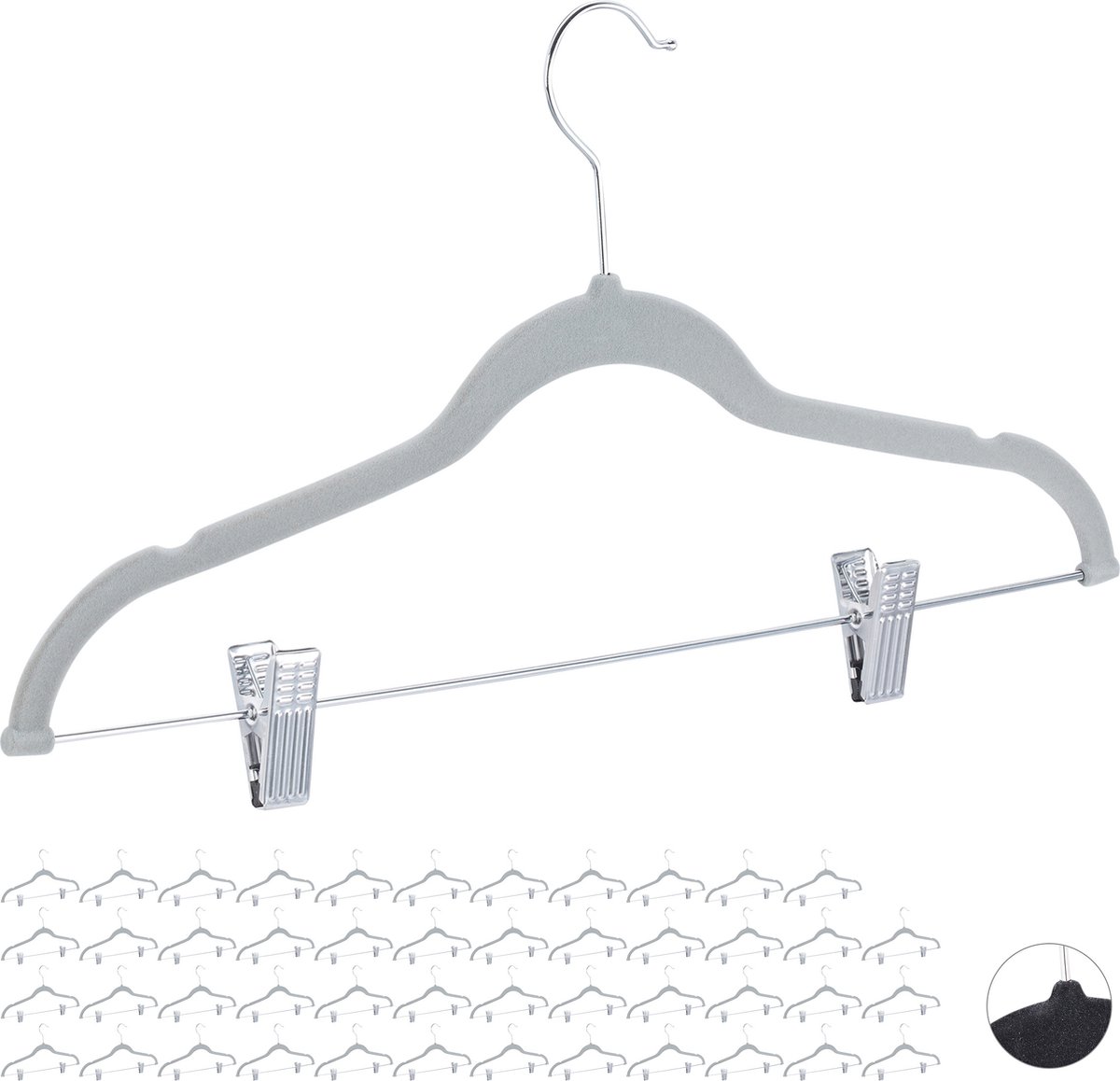kledinghanger met clips - 48 stuks - grijs - klerenhanger - broekhangers