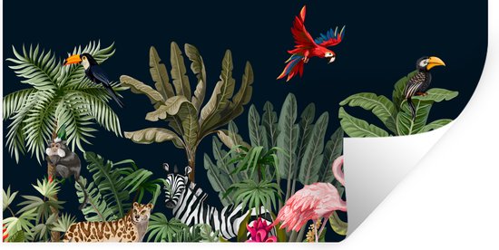 Muurstickers - Sticker Folie - Jungle - Planten - Dieren - Kinderen - Flamingo - Zebra - 160x80 cm - Plakfolie - Muurstickers Kinderkamer - Zelfklevend Behang - Zelfklevend behangpapier - Stickerfolie