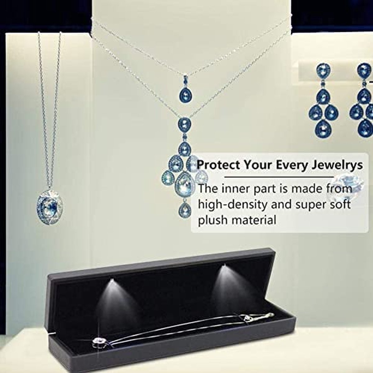 Sieraden Geschenkdoos met LED-licht, sieradendoosjes voor ring, oorbel, halsketting, armband, display-opbergdoos voor huwelijksaanzoek, verpakking sieradendoosje