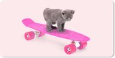 Mousepad xxl - Muismat xxl grappig - Bureau accessoires - Poes - Kitten - Dieren - Skateboard - Roze - 90x45 cm