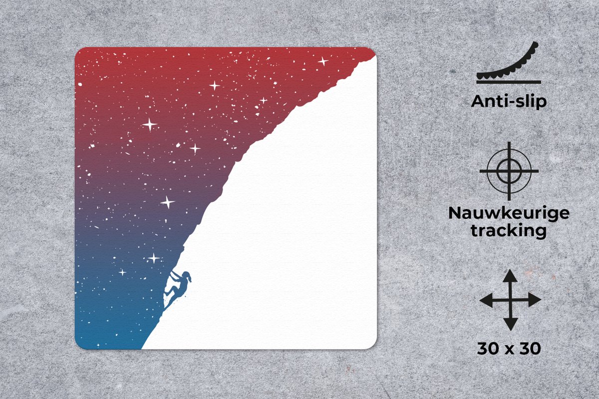 Muismat 30x30 cm - Mousepad Nacht - Klimmen - Sterren - Rood - Blauw - Muismatten