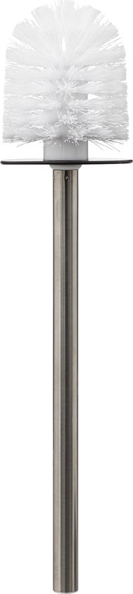 Brosse WC blanche avec manche en métal.