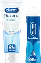 Durex - 2 Glijmiddelen Waterbasis voor comfort - Natural Hydratant 100% Natuurlijk Glijmiddel 100ML - Sensitive Glijmiddel 50ML