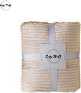 Cosy Stuff - Fleece deken - fleece plaid - beige - 150x200 cm - luxe woonplaid - warm - rib design - zachte deken