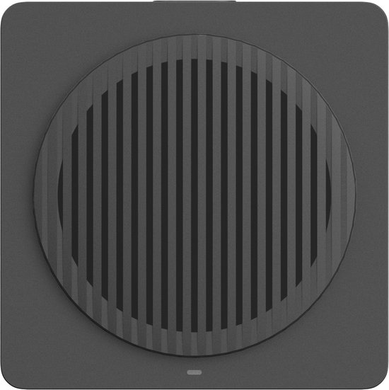 Zwarte vierkante binnen chime met een ronde grill met verticale lijnen.