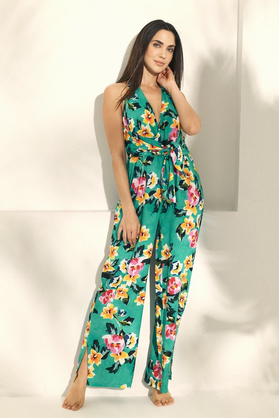 Promise - Brazil Halter Jumpsuit - taille XL - Floral Print Green Turquoise - Femme