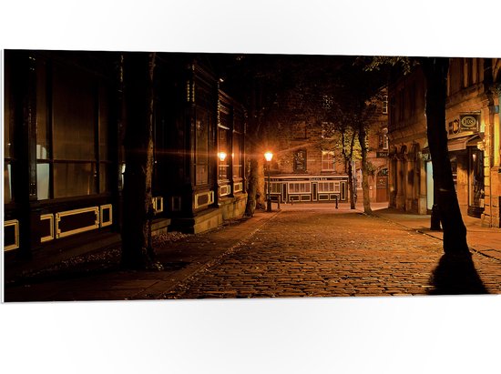 PVC Schuimplaat - Straat in de Nacht - 100x50 cm Foto op PVC Schuimplaat (Met Ophangsysteem)
