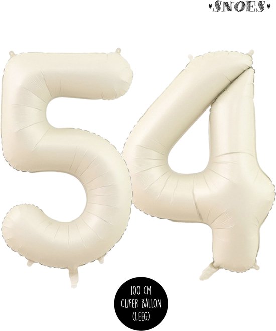 Cijfer Helium Folie ballon XL - 54 jaar cijfer -Beige - Caramel - Satijn - Nude - 100 cm - leeftijd 54 jaar feestartikelen verjaardag