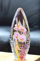 Crematie-as Urn Design Glas met orchidee afbeelding en naam-Urn met afbeelding dmv.hoge kwaliteit sign folie-Urn voor crematie-as-Deelbestemming urn Mens-Urn Dierbare-Herdenken-Gepersonaliseerde Urn-70ml-Premium collectie-Transparant rozegeel askamer