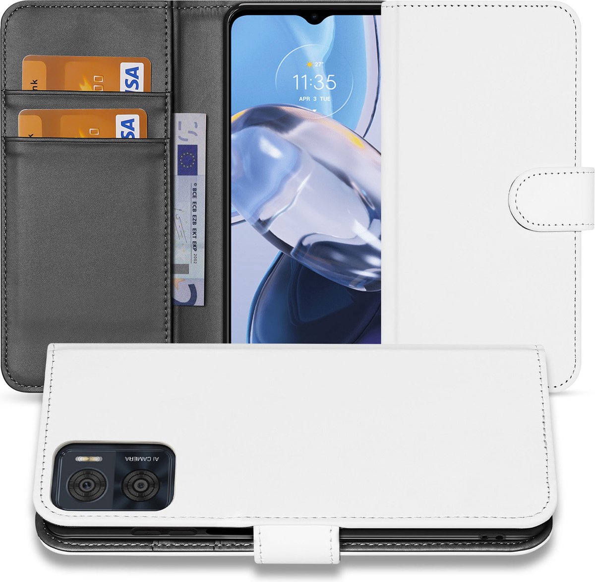 Topme Custodia In Pelle Per Motorola Moto E22 / E22i - Con Slot Per Carte E Supporto, Rosso