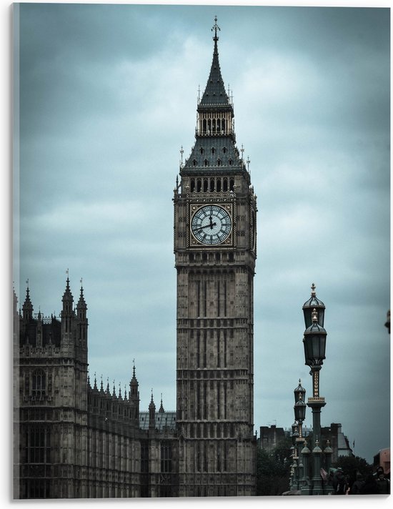 Acrylglas - Big Ben in Londen met Grijze Lucht op Achtergond - 30x40 cm Foto op Acrylglas (Wanddecoratie op Acrylaat)