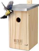 Wildlife Friend® Vogelhuisje van massief hout & metalen dak voor koolmezen & Co. - weerbestendig, onbehandeld, mezenkastje - invlieggat 32 mm