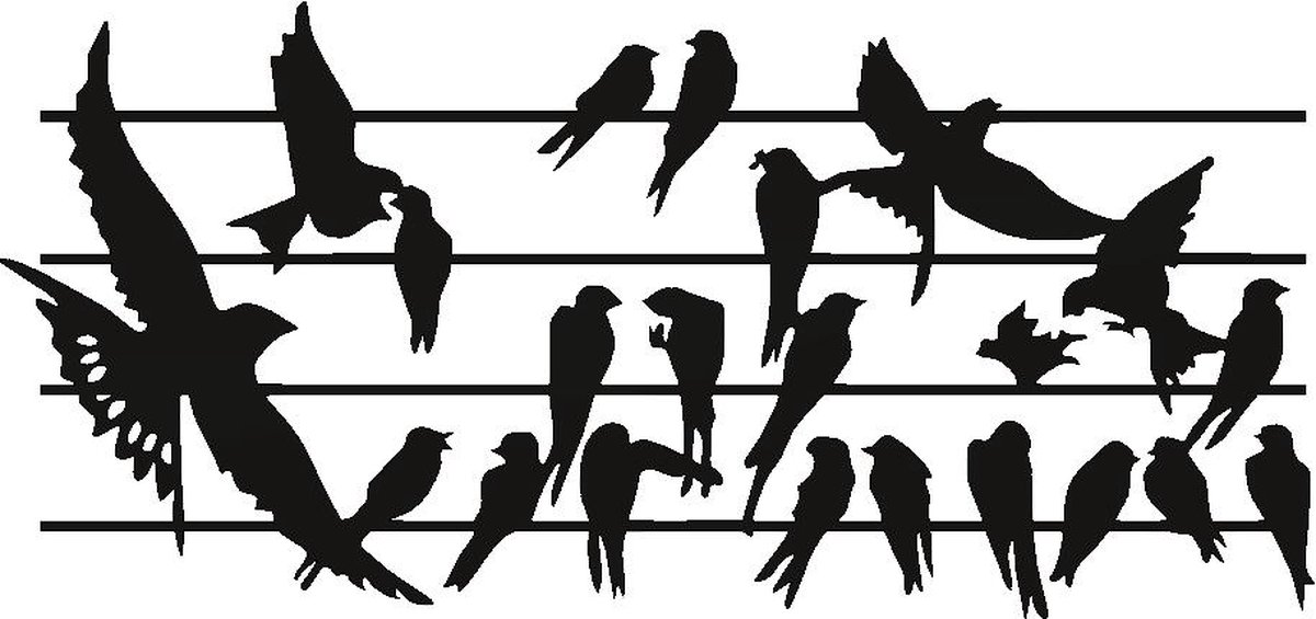 Kunst van metaal - silhouet vogels - wanddecoratie industrieel - zwart gepoedercoat - staal - metaal