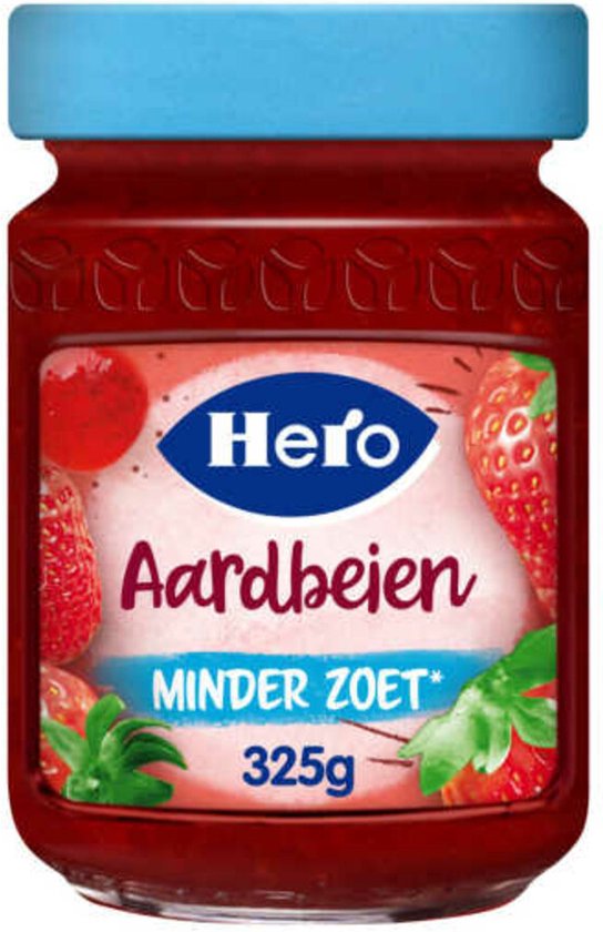 6x Hero Jam Minder Zoet Aardbeien 325gr