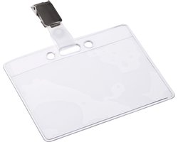 Badgehouder Europel strip + clip – 90 x 60 mm – Transparant – Open – 24 stuks