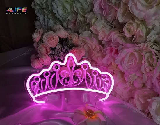 4LifeProducts - Prinsessen kroon Led neon lamp - wandlamp - tiara - meisjes - Thema feest - verjaardag - cadeau - babykamer - kinderkamer - sfeerlamp - nachtlamp - decoratie