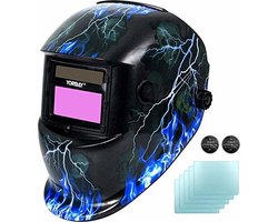 Yorbay K399D-AM Automatische Lashelm Laskap + 5 Reservelenzen Zwart met Bliksem