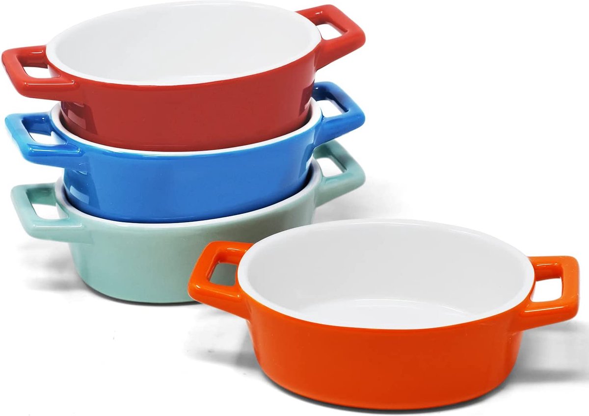 Individual Bakeware - Set of 4 Mini Casseroles - Small Ceramic Dishes for the Oven