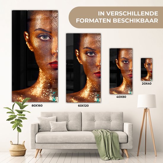 MuchoWow® Peinture sur Verre - Maquillage - Or - Femme - Luxe - Glitter - Art - 80x160 cm - Peintures sur Verre Peintures - Photo sur Glas
