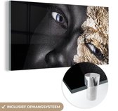 MuchoWow® Tableau sur Verre - Femme - Or - Zwart - Peinture - Luxe - 160x80 cm - Peintures sur Verre Acrylique - Photo sur Glas