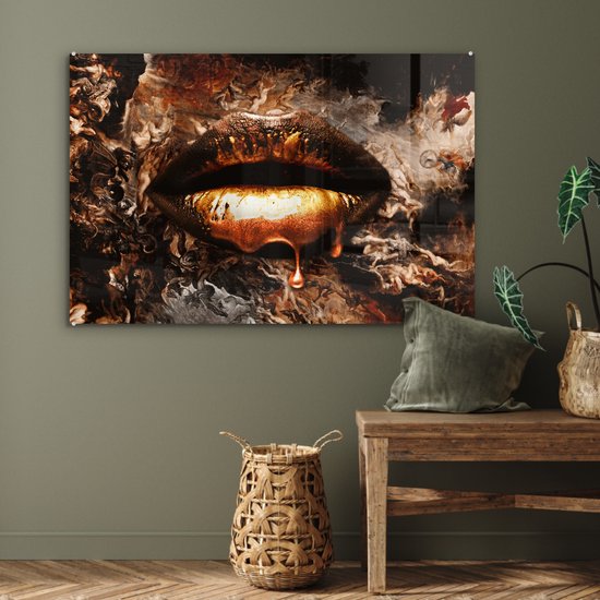 Peinture sur Verre - Or - Lèvres - Art - 120x80 cm - Peintures sur Verre Peintures - Photo sur Glas