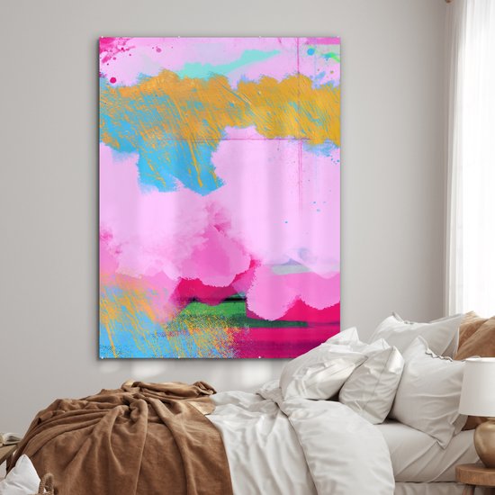 Nuage abstrait doré avec différentes couleurs sous Plexiglas 120x160 cm - Tirage photo sur Glas (Décoration murale Plexiglas) XXL / Groot format!