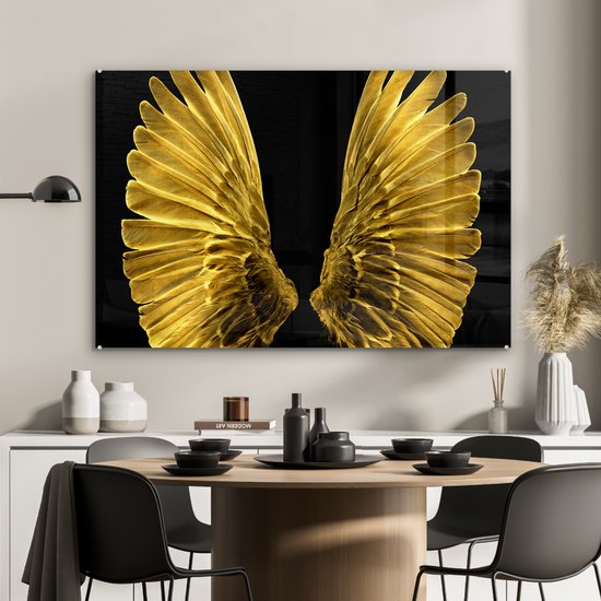 Peinture sur Verre - Ailes Dorées sur Fond Noir - 90x60 cm - Peintures sur Verre Peintures - Photo sur Glas