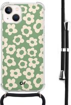 Casevibes - Telefoonhoesje met koord - Geschikt voor Apple iPhone 13 - Retro Cute Flowers - Groen - Bloemen