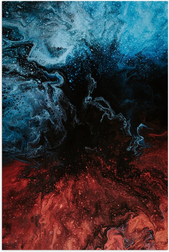 Poster Glanzend – Mix van Blauwe en Rode Patronen op Zwarte Achtergrond - 80x120 cm Foto op Posterpapier met Glanzende Afwerking