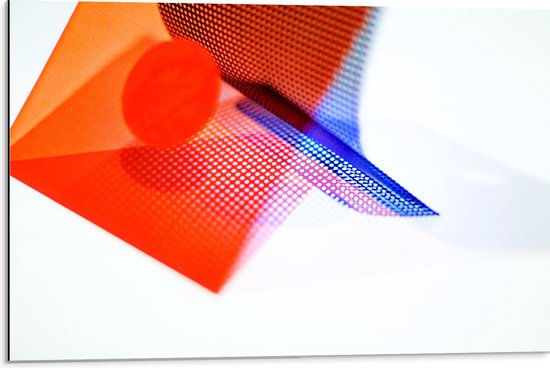Dibond - Oranje en Blauwe Vormen tegen Lichtgekleurde Ondergrond - 75x50 cm Foto op Aluminium (Wanddecoratie van metaal)
