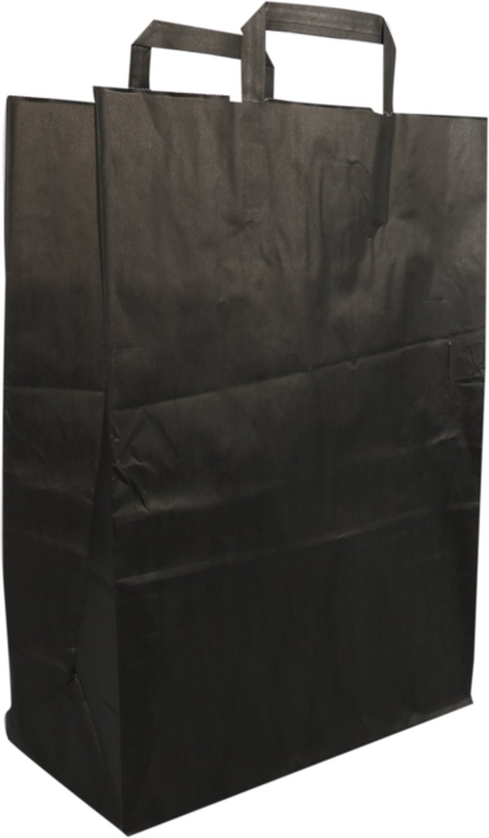 Tas - Kraftpapier - platte papieren handgreep - 32x15x43cm - Draagtas Zwart - 250 stuks