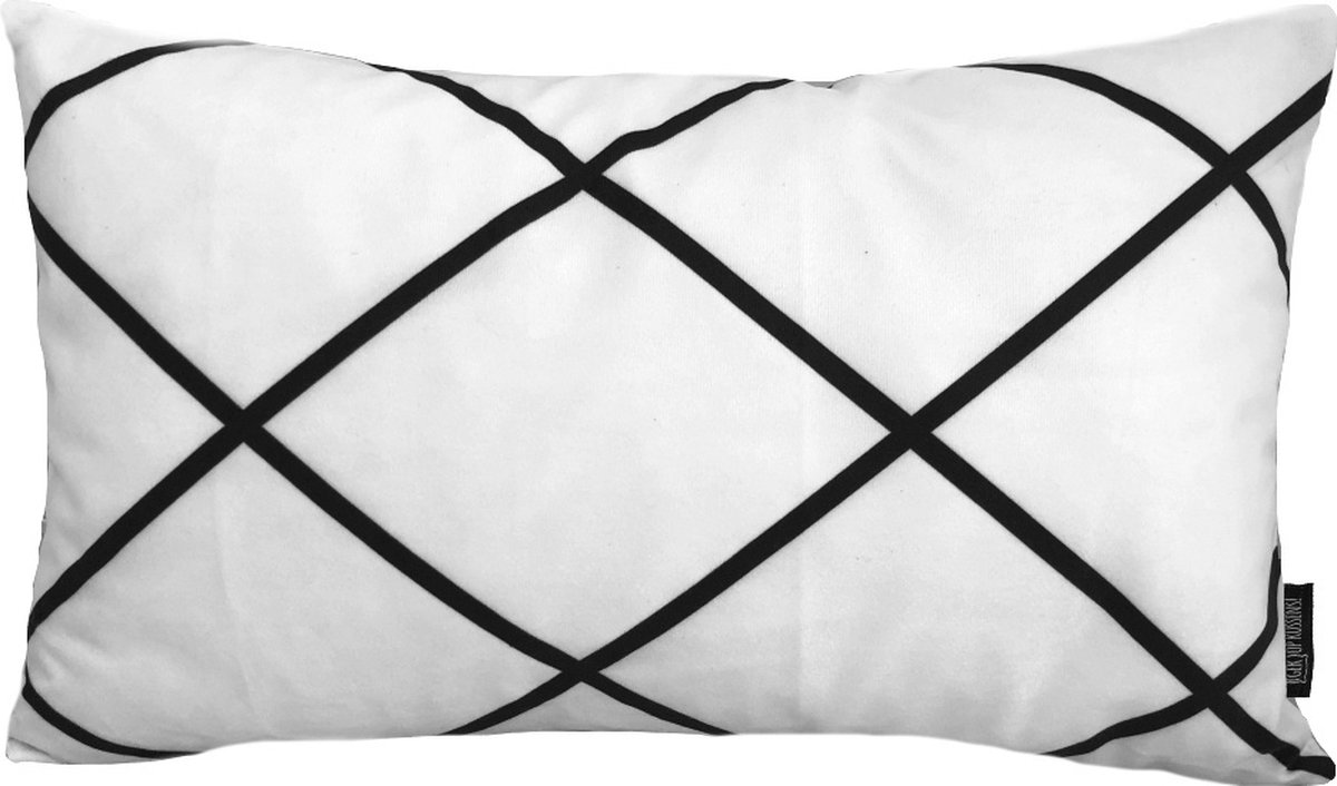 Gek op Kussens! Sierkussen Soft Criss Cross | 30 x 50 cm | Katoen/Polyester Wit-Zwart