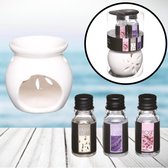 Decopatent® Oliebrander SET - Aromabrander voor Geurolie - INCL 3x 10ML Bloemenoliën - Vanille Roos Lavendel - Olieverdamper SET