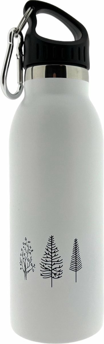 Drinkfles - Thermosfles - GeĂŻsoleerd - Dubbelwandig - RVS - Wit - 0.5 liter
