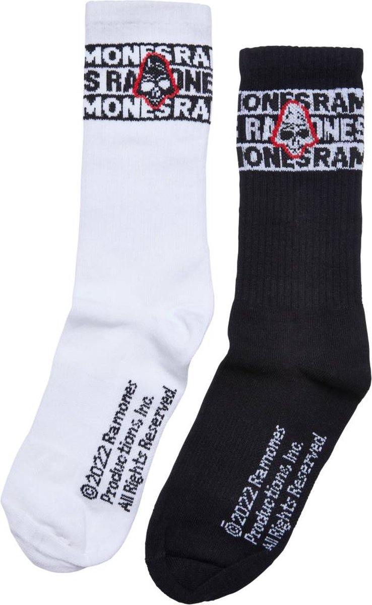 Merchcode Ramones - Skull 2Pack Sokken - 35/38 - Zwart/Wit