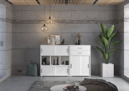 Rek voor hellend plafond, 2 deuren/2 laden, 15 mm, MDF, laag rek, 4