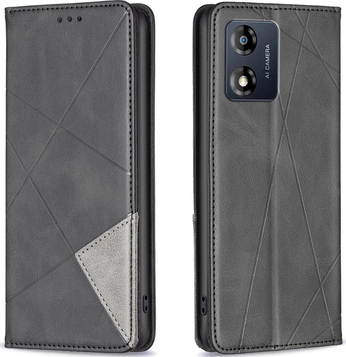 Mobigear Telefoonhoesje geschikt voor Motorola Moto E13 Hoesje | Mobigear Rhombus Slim Bookcase | Pasjeshouder voor 2 Pasjes | Telefoonhoesje voor Pinpas / OV Kaart / Rijbewijs - Grijs