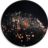 Dibond Muurcirkel - Takken met Oranje Lichtjes aan de Bovenkant - 30x30 cm Foto op Aluminium Muurcirkel (met ophangsysteem)