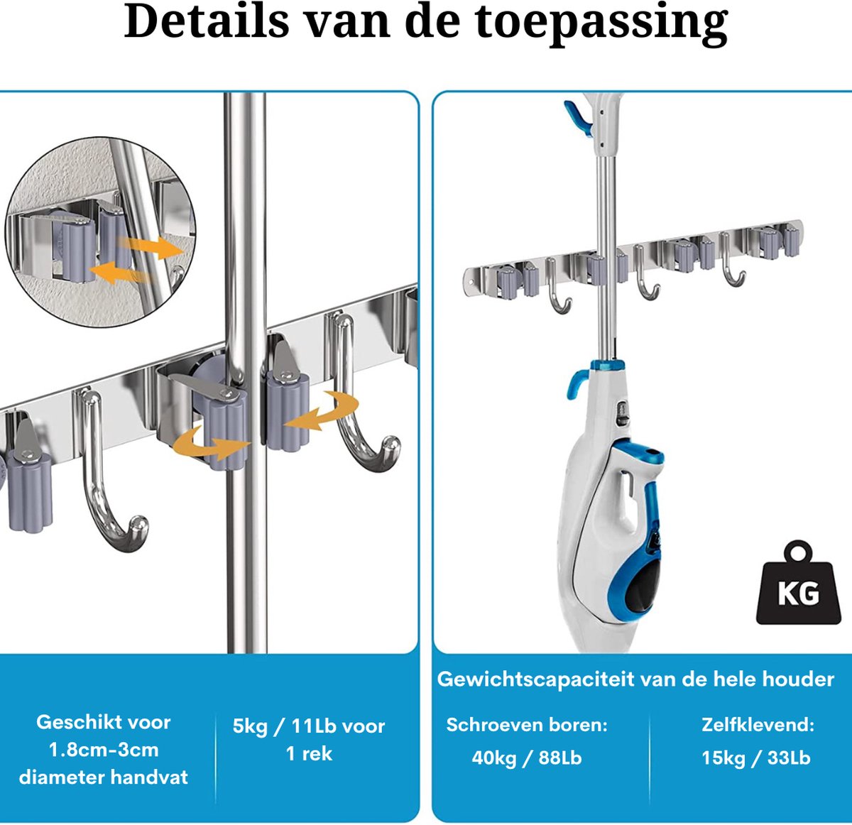 3 Pièces Porte Balai Mural ,Accroche Balai, Auto Adhésif Accroche Balai  Mural sans Perçage,Broom Holder, Placard à balais Multifonction pour  Cuisine, Jardin, Garage, Bureau JM