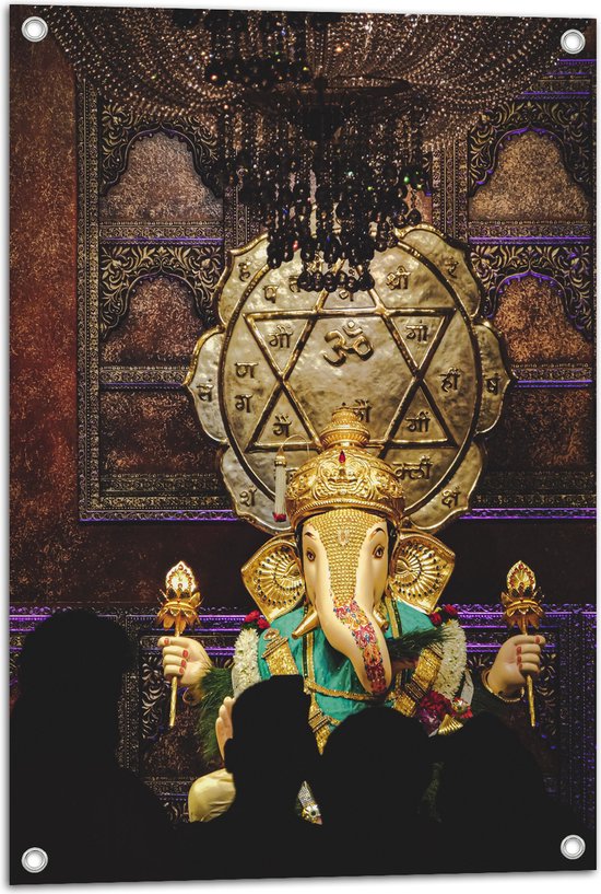 Tuinposter – Ganesha Beeld in Hindoeïstische Tempel - 50x75 cm Foto op Tuinposter (wanddecoratie voor buiten en binnen)