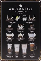 Wandbord – Mancave – World Style - Coffee - Koffie – Vintage - Retro - Wanddecoratie – Reclame bord – Restaurant – Kroeg - Bar – Cafe - Horeca – Metal Sign - Pin Up Girl - 20x30cm