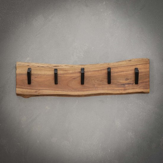 Kapstok Edge | 5 haken | bruin / zwart | hout / metaal | 60 x 15 cm | hal | modern design