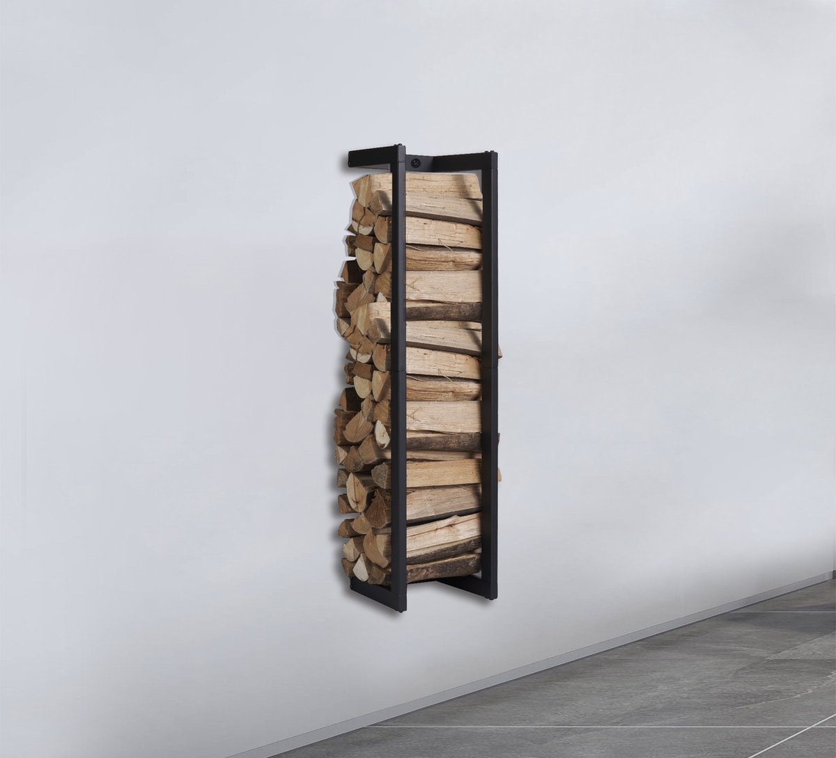 Lendo Online brandhoutrek wandmodel 25x25x100cm + draagtas haardhoutrek houtopslag zwart metaal
