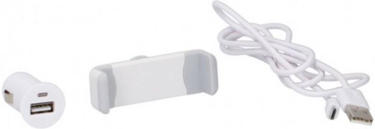 All-Ride USB autolader set - micro USB kabel - telefoonhouder - wit